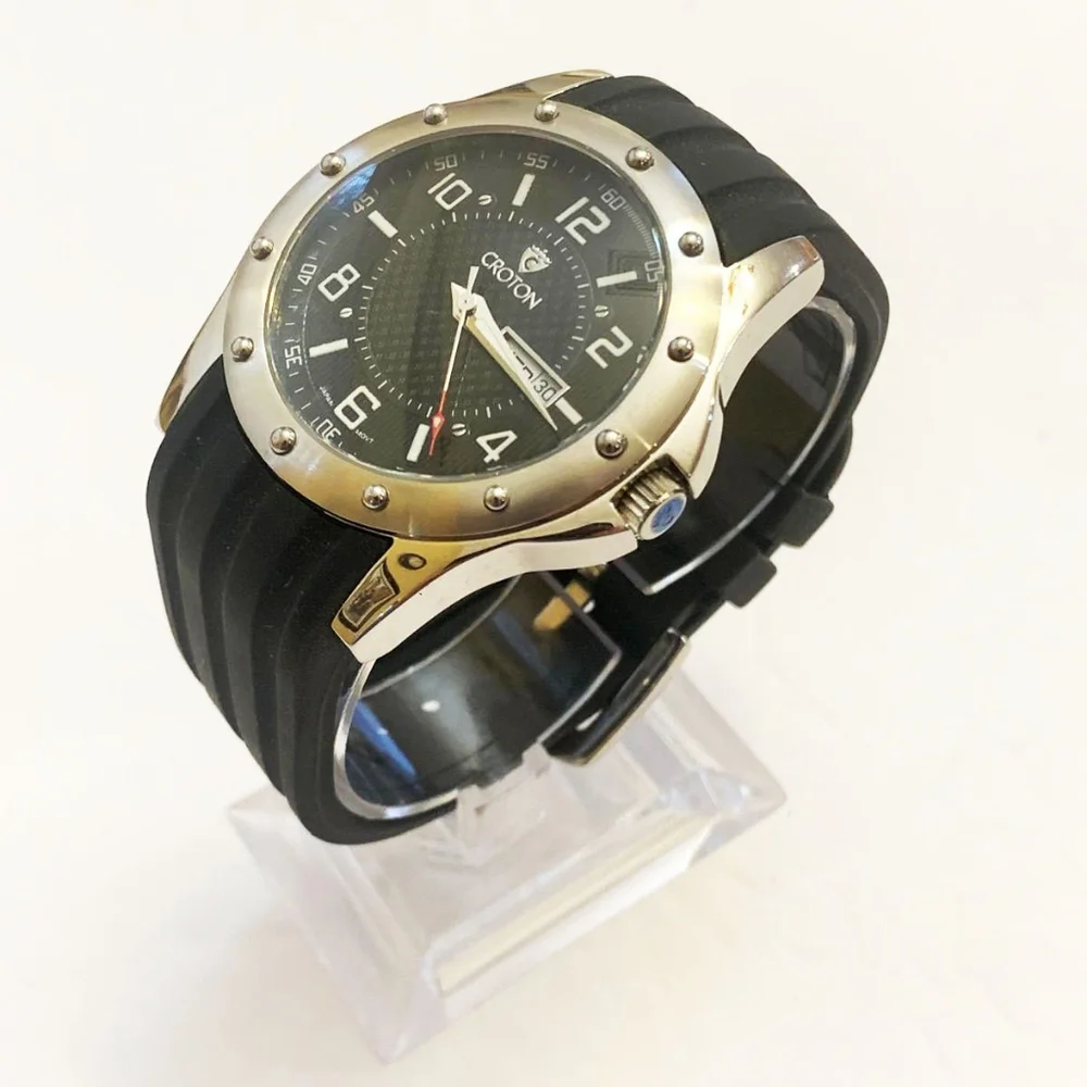Croton Men's Black Rubber Stainless Steel Watch CA301108